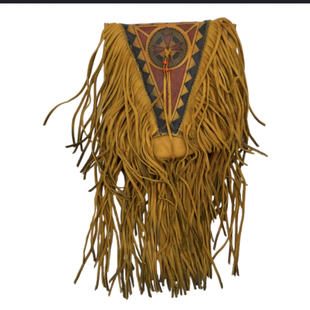 Kobler Leather hand painted w/ Fringe Crossbody/ Messenger Bag UNISEX! - Picture 9 of 12